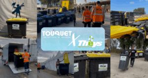 Theys Recyclage au Touquet Music Beach Festival 2025 – installation et gestion des bacs de tri et des déchets sur le site et le camping pour un festival durable et éco-responsable.